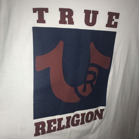 True Religion Men's Blue Red Horseshoe With R inside Graphic T-Shirt Size XL Tee - Picture 3 of 8